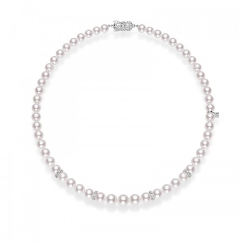 Mikimoto Akoya Cultured Pearl And Diamond Rondelle 18 Necklace