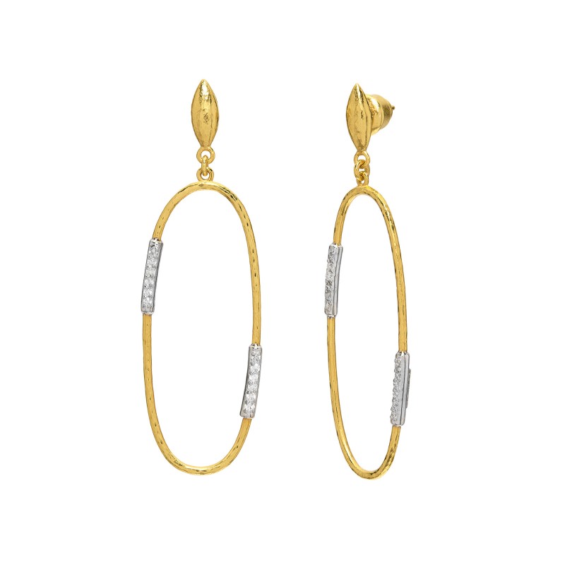 Gurhan 22K Yellow And 18K Rhodium Plated Gold Deo Delicate Oval Shape Diamond Pave Drop Earrings