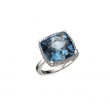 Lisa Nik 18k white gold rhodium plated Rocks 13mm cushion shape blue topaz ring with diamond halo weighing 0.26 carat total weight