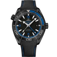 OMEGA Seamaster Planet Ocean 600M Co-Axial master chronometer GMT black ceramic 45.5mm black/blue bezel black dial with blue markers on rubber strap