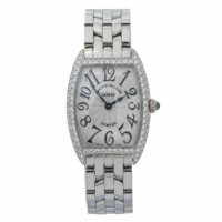 Franck Muller Cintree Curvex steel diamond bezel silver dial on leather strap with steel buckle