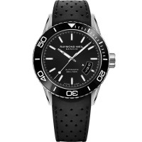 Raymond Weil Freelancer steel automatic black stick dial on black rubber strap with steel deployment buckle