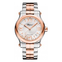 Chopard Happy Sport stainless steel and 18k rose gold watch, self-winding, silver dial  Watch