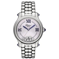 Chopard Happy Sport the First steel 33mm silver roman dial with diamonds = .35 ct floating on steel bracelet