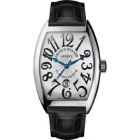 Franck Muller Curvex steel silver dial on black leather strap with steel buckle