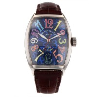 Franck Muller Color Dream steel silvered with color markers on leather strap with steel buckle