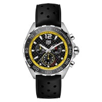 Tag Heuer Formula 1 Chronograph steel 43mm black bezel black and yellow dial on black rubber strap with steel buckle
