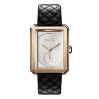 Chanel Boy-Friend large 18k rose gold opaline guilloche dial on alligator strap with 18k rose gold buckle