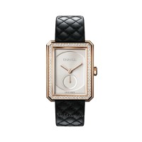 Chanel Boy-Friend Watch 18k rose gold 37 x 28.6mm diamond bezel beige dial on leather strap with 18k rose gold buckle