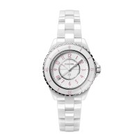 Chanel J12 Pink blush white ceramic 33mm steel bezel with white/pink varnish white dial with touches of pink on white ceramic bracelet