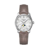 Longines Master Collection steel 34mm white MOP diamond dial on leather strap with steel buckle