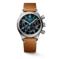 Longines Avigation BigEye titanium 41mm blue dial with black subdials on brown leather strap with titanium buckle