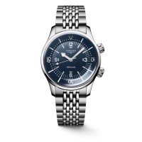 Longines Legend Diver Stainless Steel 39mm Watch with blue dial, smooth bezel on steel bracelet with double safety folding clasp buckle