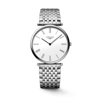 Longines La Grande Classique steel 36mm white matte dial with black roman numerals on a steel bracelet