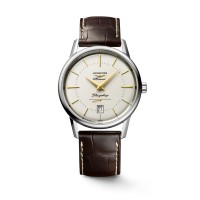 Longines Heritage FLagship Automatic 38.5mm Stainless steel silver dial brown leather strap