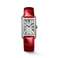 Longines DolceVita steel midsize silver roman dial on leather strap