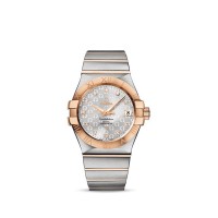 Omega Constellation steel/red gold on steel/red gold 35mm Co-Axial silver logo diamond dial