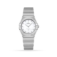 Omega Constellation steel 28mm diamond bezel white MOP diamond dial on steel bracelet