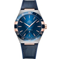 Omega Constellation steel/rose gold 41mm blue index dial on leather strap with steel buckle