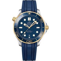 Omega Seamaster Diver 300 M Co-Axial steel/18k yellow gold 42mm blue ceramic bezel blue index dial on blue rubber strap with steel buckle