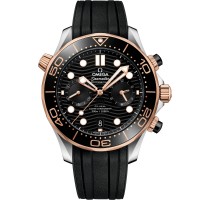 Omega Seamaster Diver 300M chronograph steel/18k rose gold 44mm black bezel black dial index dial on black rubber strap with steel buckle