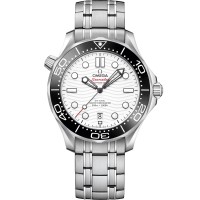 Omega Seamaster Diver 300M steel 42mm black ceramic bezel white enamel index dial on steel bracelet