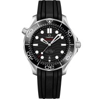Omega Seamaster Diver 300 M Co-Axial steel 42mm black ceramic bezel black index dial on black rubber strap with steel buckle