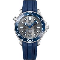 Omega Seamaster Diver 300 M Co-Axial steel 42mm blue ceramic bezel grey index dial on blue rubber strap with steel buckle
