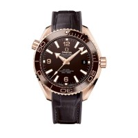 Omega Seamaster Planet Ocean 600M Co-Axial 18k rose gold 39.5mm brown ceramic bezel chocolate brown ceramic dial on brown leather strap with 18k rose gold buckle
