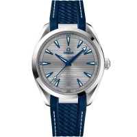 Omega Seamaster Aqua Terra 150 M steel 41mm Co-Axial grey dial with blued hands and indexes filled with white on blue rubber strap