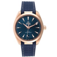 Omega Seamaster Aqua Terra 150M Co-Axial 18k rose gold 41mm blue index dial on blue rubber strap with 18k rose gold buckle