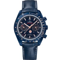 Omega Speedmaster Moonwatch Moonphase chronograph blue ceramic 44.25mm Blue Side of The Moon blue index dial on blue leather strap with ceramic buckle