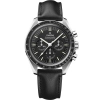 Omega Speedmaster Moonwatch Professional steel 42mm black aluminium bezel black dial on leather strap with steel buckle