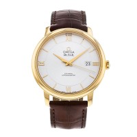 Omega Deville Prestige Co-Axial 39.5mm yellow gold silver dial on leather strap