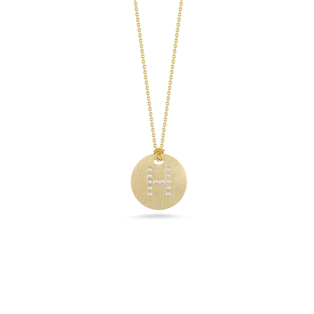Roberto Coin 18K Yellow Gold Tiny Treasures Initial "H" Satin Finish 13Mm Disc Pendant