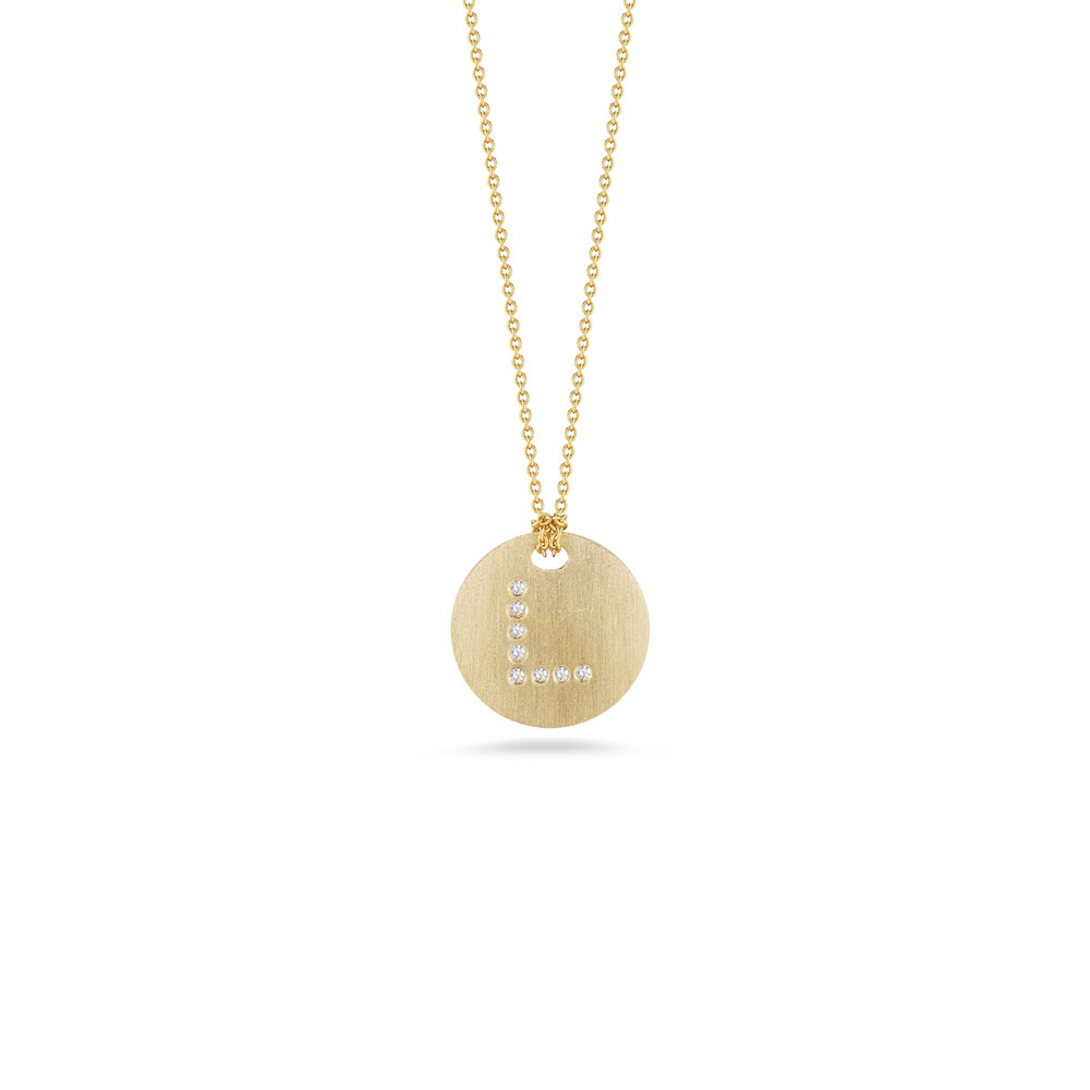 Roberto Coin 18K Yellow Gold Tiny Treasures Initial "L" Satin Finish 13Mm Disc Pendant
