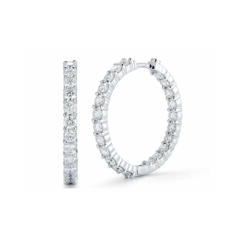 Roberto Coin 18 Karat White Gold Small Inside Out Diamond Hoop Earrings