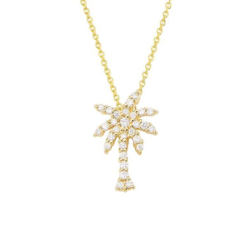 Roberto Coin 18K Yellow Gold Tiny Treasures Small Diamond Palm Tree Pendant Necklace