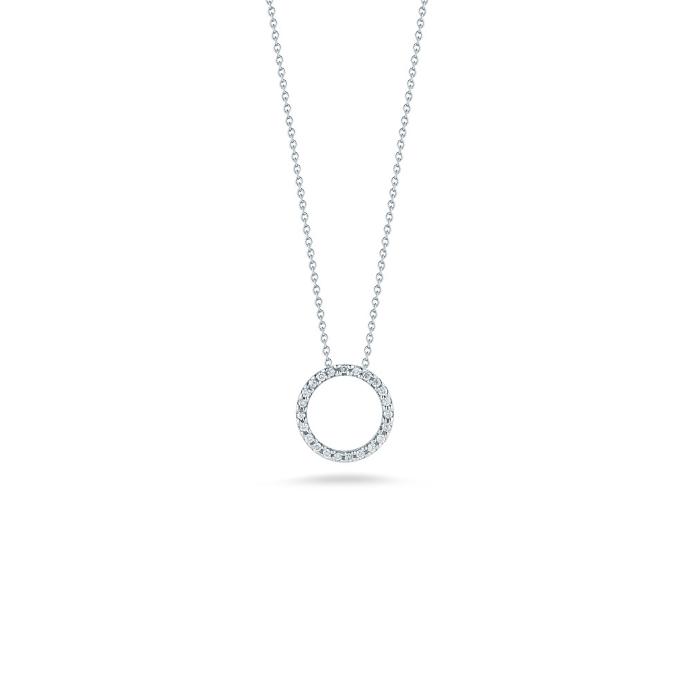 Roberto Coin 18 Karat White Gold Circle Pendant With Diamonds