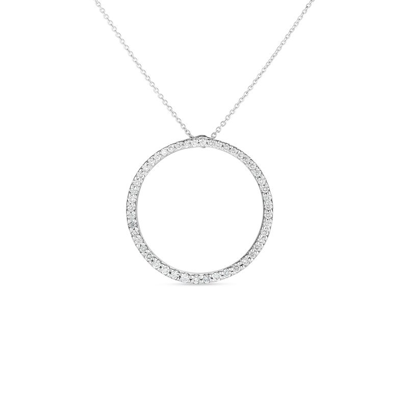 Roberto Coin 18k white gold rhodium plated Circle of Life extra large circle pendant necklace with  diamonds, 27mm pendant with round diamonds weighing 0.58 carat total weight