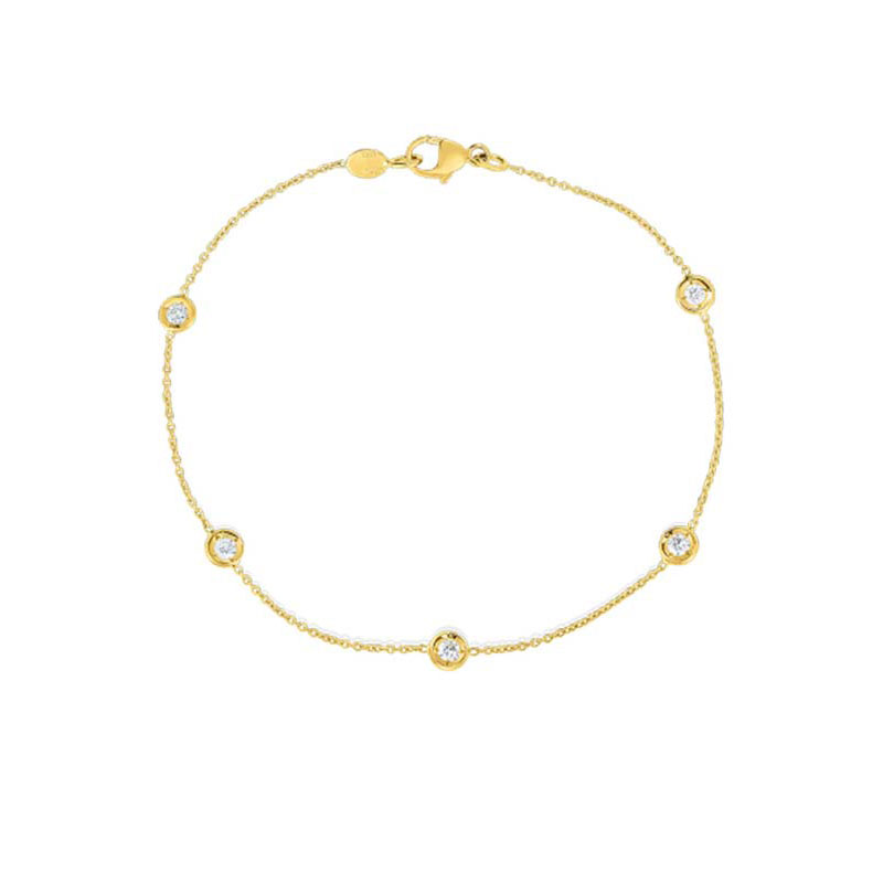 Roberto Coin 18 Karat Yellow Gold Five Bezel Set Diamond Bracelet