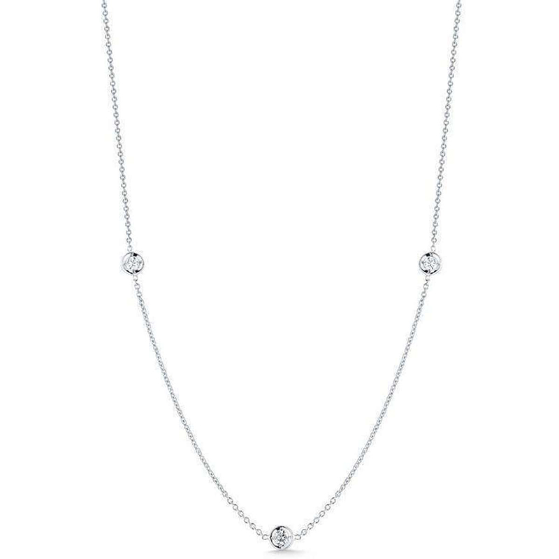 Roberto Coin 18 Karat White Gold Necklace With Three Diamond Stations