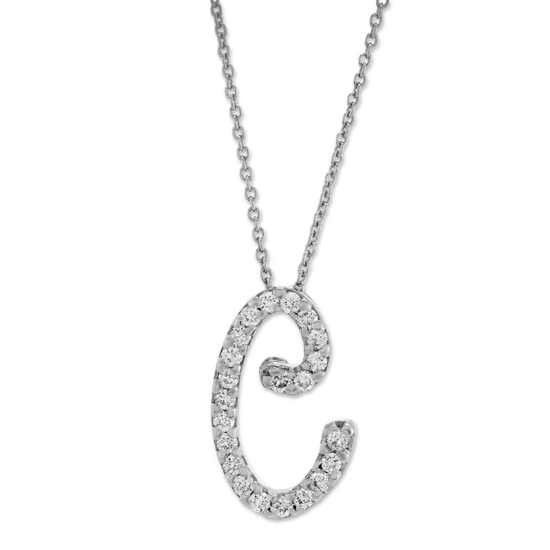 Roberto Coin 18K White Gold Rhodium Plated Tiny Treasures Love Letter Cursive Diamond "C" Pendant