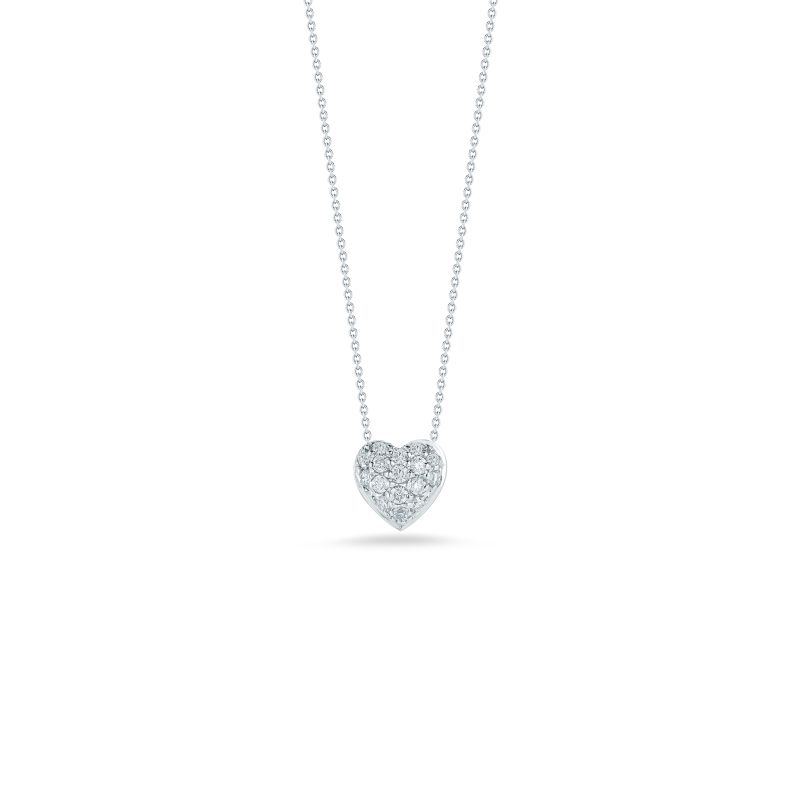 Roberto Coin Roberto Coin: 18 Karat White Gold Tiny Treasure Puffed Heart Pendant With Round G/H Si1 Diamonds At 0.15Cttw Round Diamonds
Length: 16"-18"  Adjustable