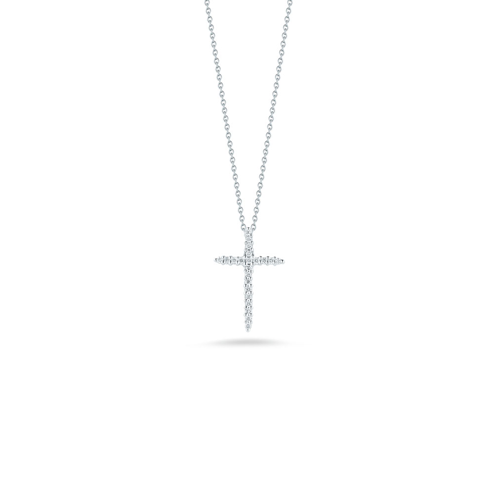 Roberto Coin 18 Karat White Gold Cross Pendant With Diamonds