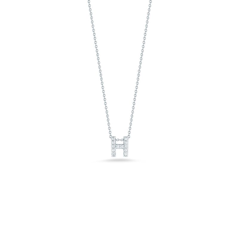 Roberto Coin 18 Karat White Gold Love Letter "H" Pendant With Diamonds