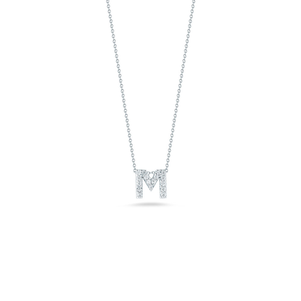 Roberto Coin 18 Karat White Gold Love Letter "M" Pendant With Diamonds