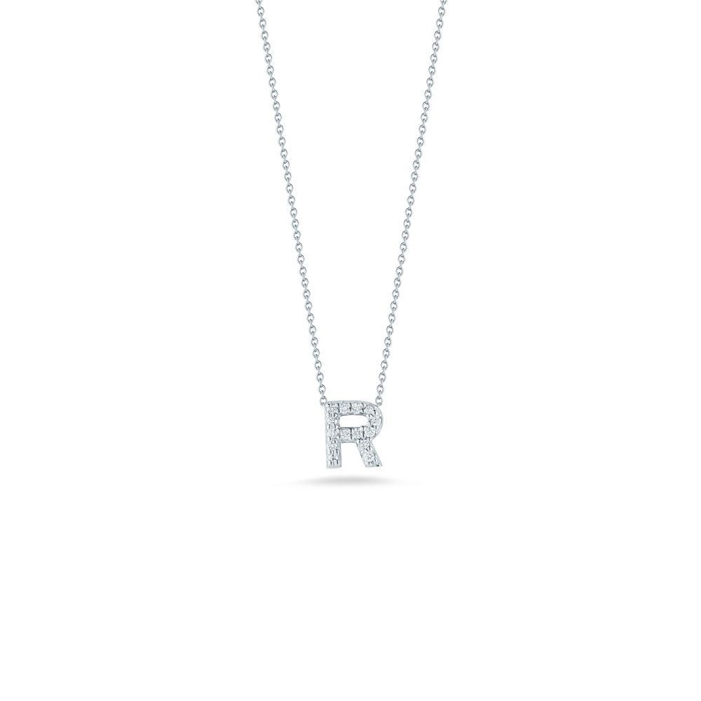 Roberto Coin 18 Karat White Gold Love Letter "R" Pendant With Diamonds
