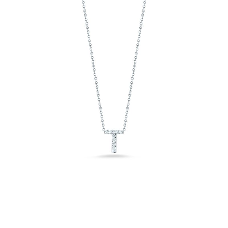 Roberto Coin 18 Karat White Gold Love Letter "T" Pendant With Diamonds