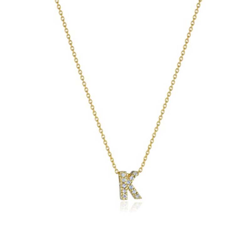 Roberto Coin 18k yellow gold Tiny Treasure love letter "K" pendant necklace with diamonds weighing 0.05 carat total weight, 18"